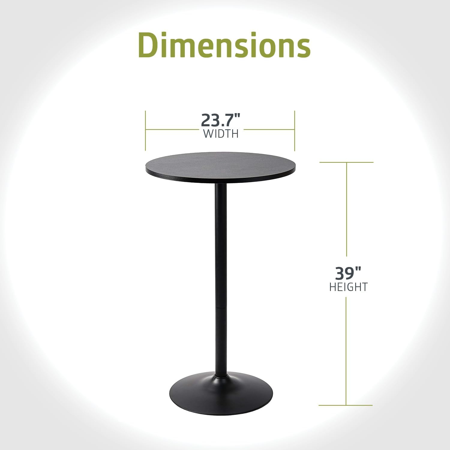 Pearington Santina, Single Round Cocktail Bar, Pub, and Bistro High Top Table with Black Top and Base