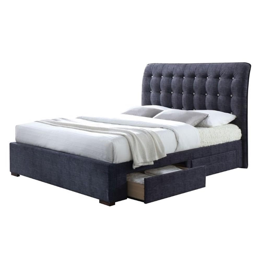 Luxurious Dark Gray Upholstered Queen Platform Bed with Storage