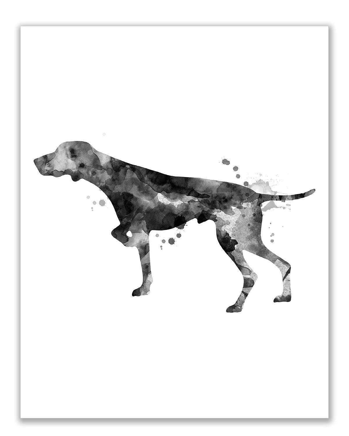 German Shorthaired Pointer Black and White Watercolor Dog Prints Set