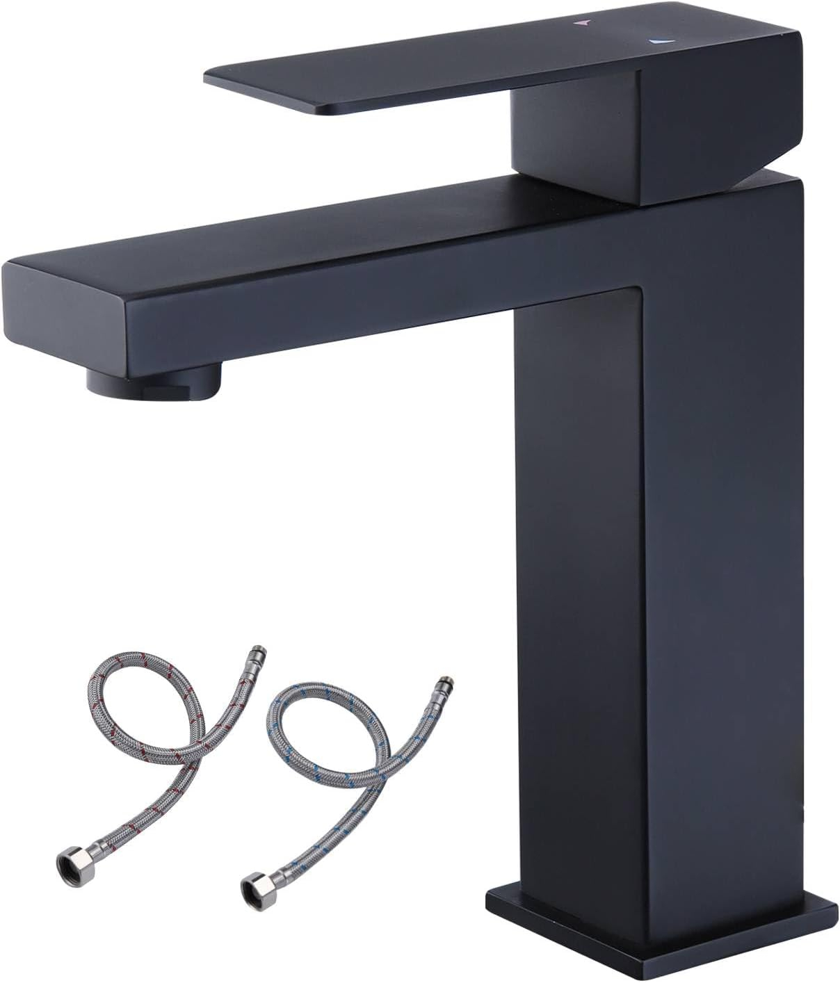 Matte Black Single Handle Bathroom Sink Faucet, Stainless Steel Bathroom Faucet with cUPC Certified Water Supply Hoses, Commercial Vanity Faucet Modern Single Hole RV Bathroom Faucets