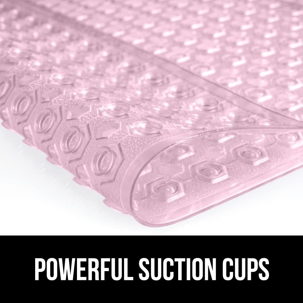 GORILLA GRIP Patented Bathtub Mat, Hundreds of Suction Cups, 35x16 Size, Light Pink Translucent