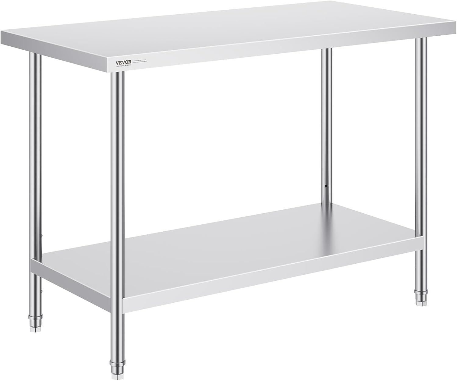 VEVOR Stainless Steel Prep Table, 48 x 24 x 34 Inch, 550lbs Load Capacity Heavy Duty Metal Worktable with Adjustable Undershelf, Commercial Workstation for Kitchen Restaurant Garage Backyard