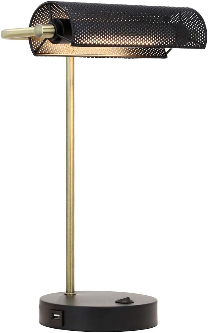 O’Bright LED Desk Lamp with USB Charging Port, Metal Lamp, Flexible Swivel Arms, Soft White LED Reading Light (3000K), Bedside Reading Lamp, Office Lamp, Table Lamp, ETL Listed (Piano Lamp - Black)