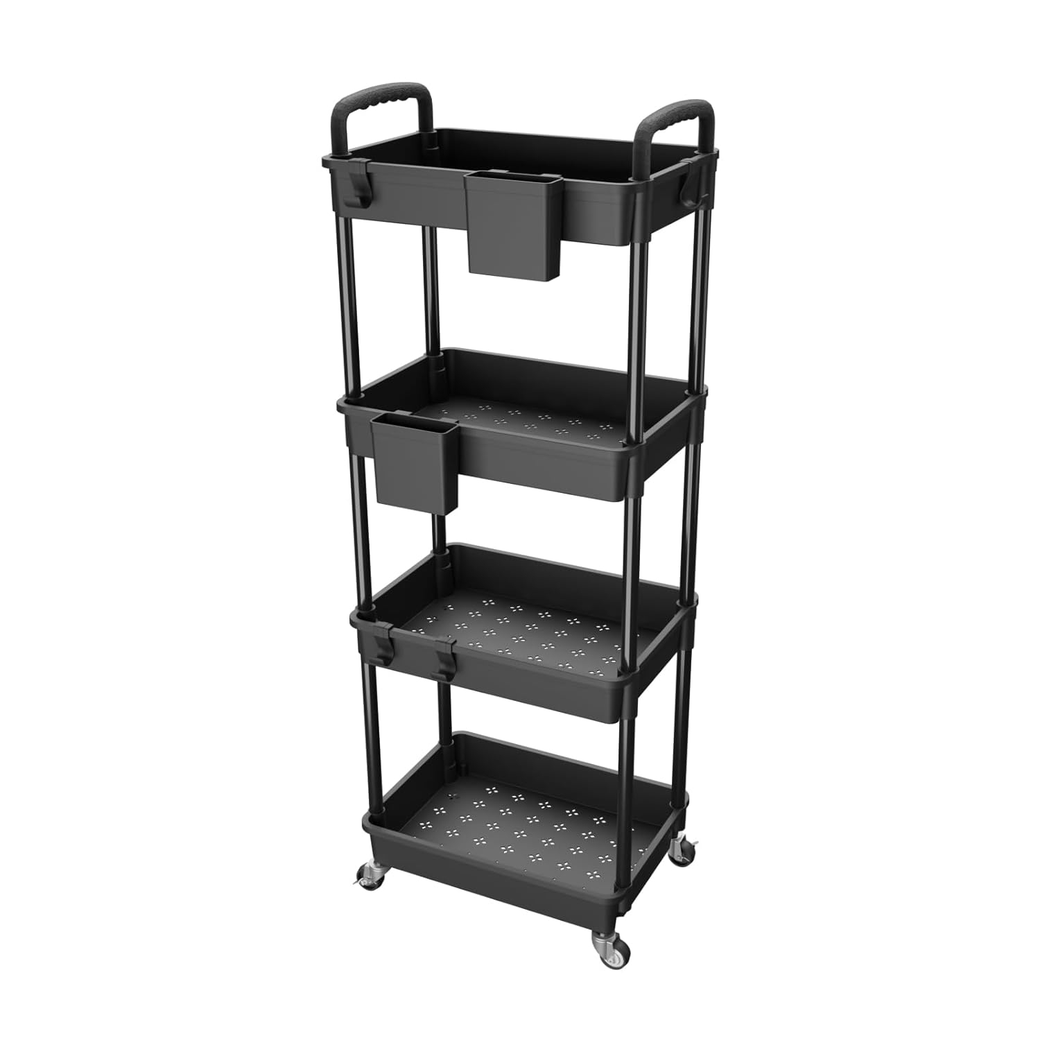 4 Tier Rolling Utility Cart with Handle,REBECAT Utility Cart Made of Multifunctional Storage Organizer Tool for Kitchen,Bathroom,Living Room,Office(Black)