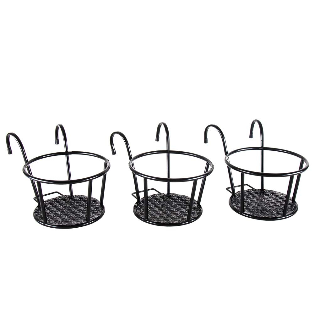 3-Pack of Hanging Baskets for Outdoor Décor Black Iron Flower Pot Hangers