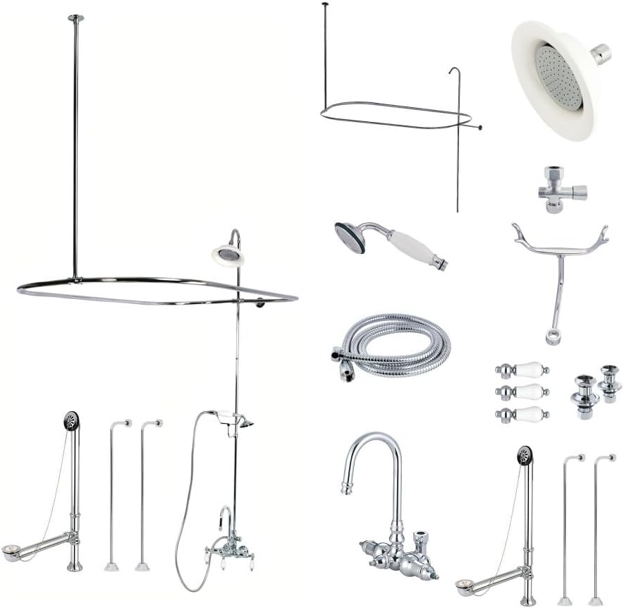 Kingston Brass Kingston Brass Vintage Three-Handle 2-Hole Tub Wall Mount Clawfoot Tub Faucet Package with Shower Enclosure and Hand Shower CCK2141PL