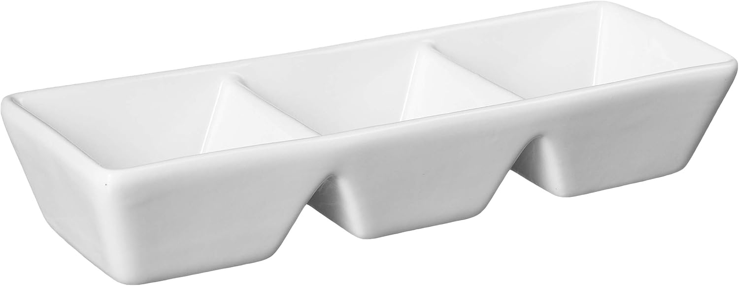 Super White Porcelain 3-Compartment Rectangular Tray
