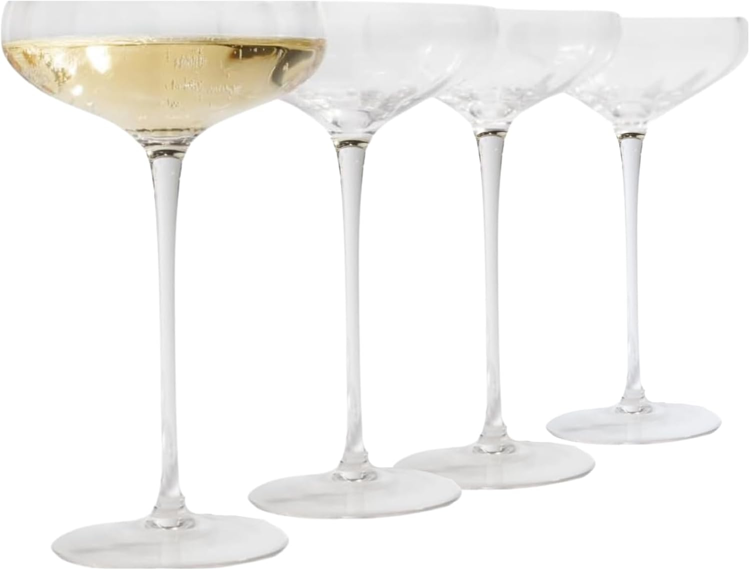 Elegant Clear Glass Rounded Coupe Cocktail Glasses, Set of 4