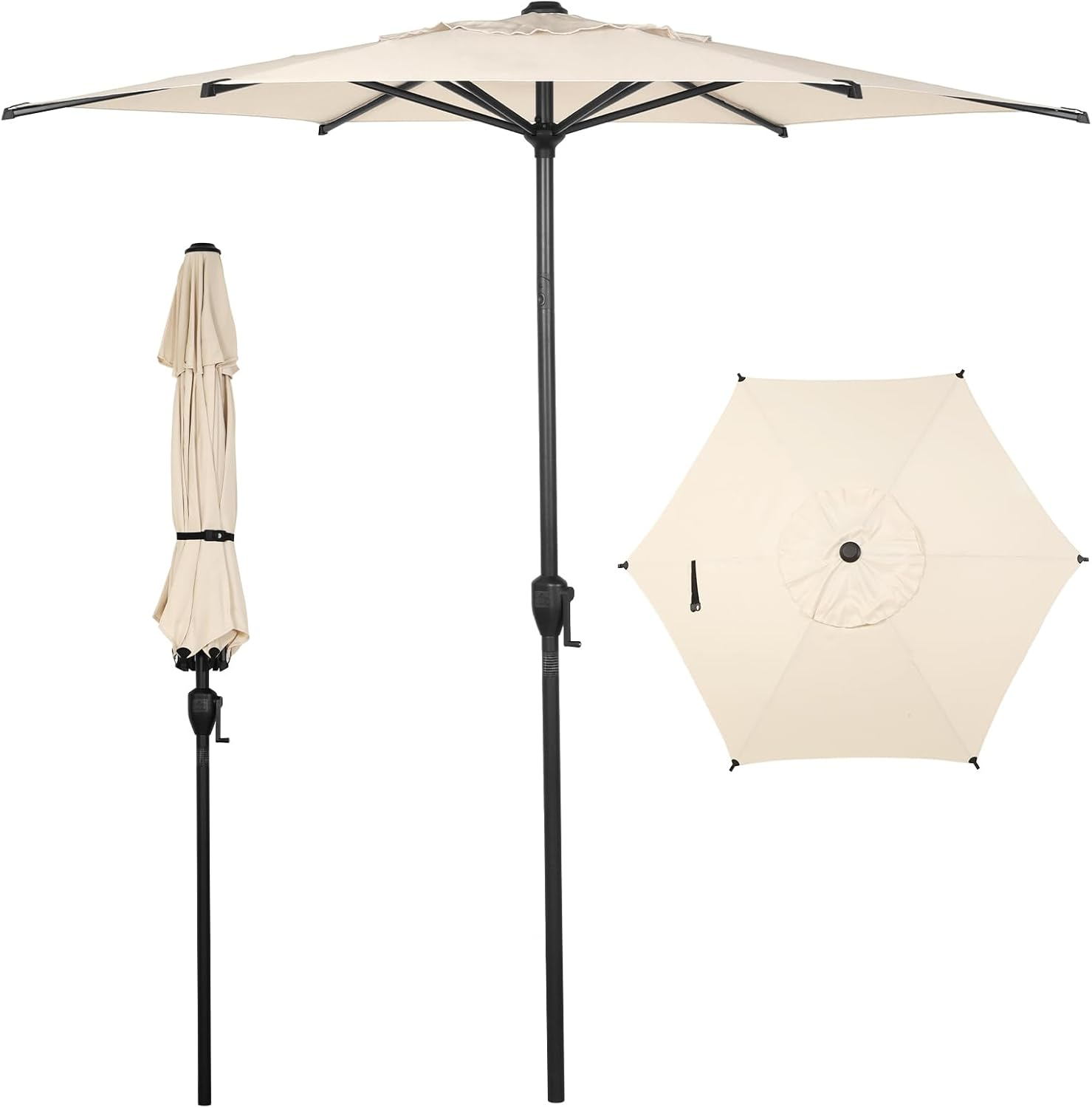 Abba Patio 7.5ft Outdoor Patio Umbrella w/ Push Button Tilt and Crank, 6 Ribs-Beige