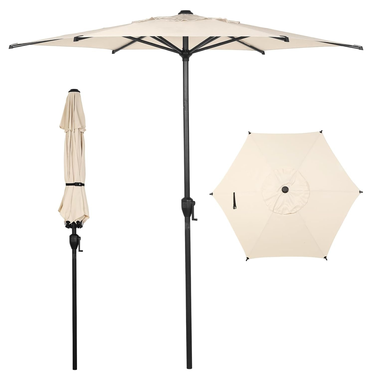 Abba Patio 7.5ft Outdoor Patio Umbrella w/ Push Button Tilt and Crank, 6 Ribs-Beige