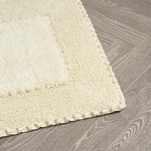 Laura Ashley Off-White Cotton Ruffle Border Bath Rug 20" x 34"