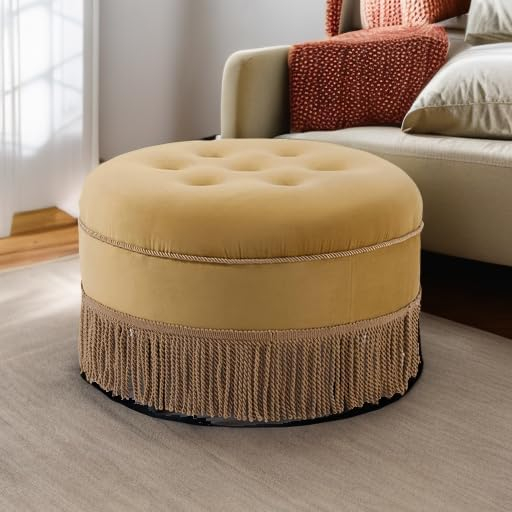 Yolanda Tufted Decorative Round Ottoman Gold Velvet