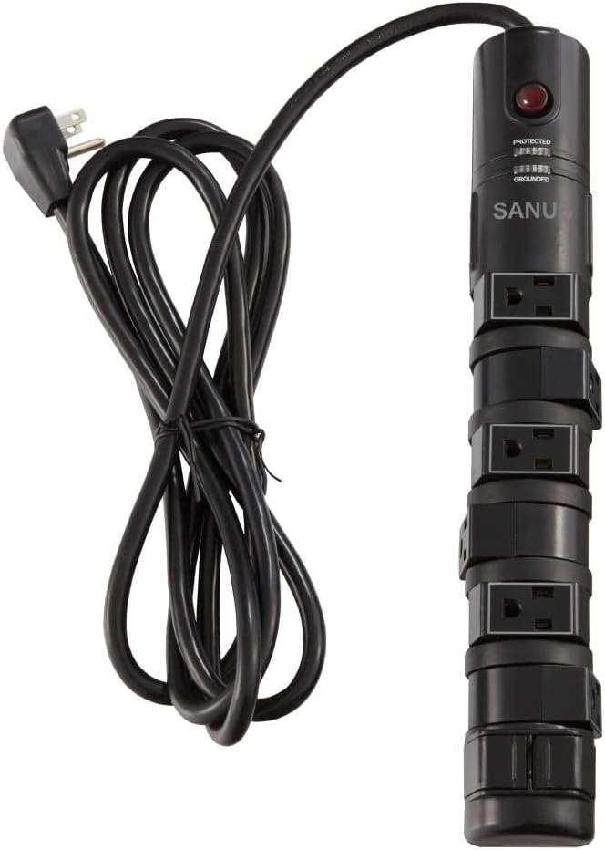 SANUS Surge Protected Power Strip with 6 rotating and 2 fixed outlets