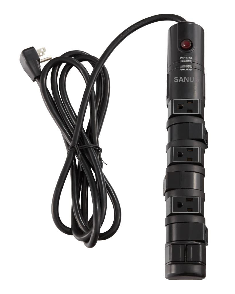 SANUS Surge Protected Power Strip with 6 rotating and 2 fixed outlets