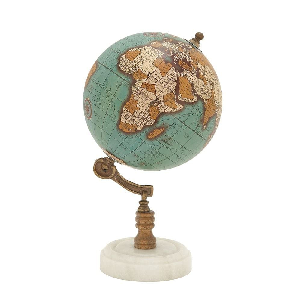 DecMode 7" Teal World Map Globe with Marble Base