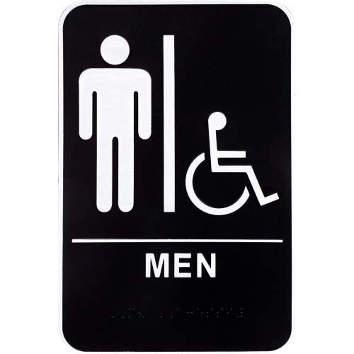 Black and White Men's Handicapped Restroom Sign with Braille, 6" x 9"