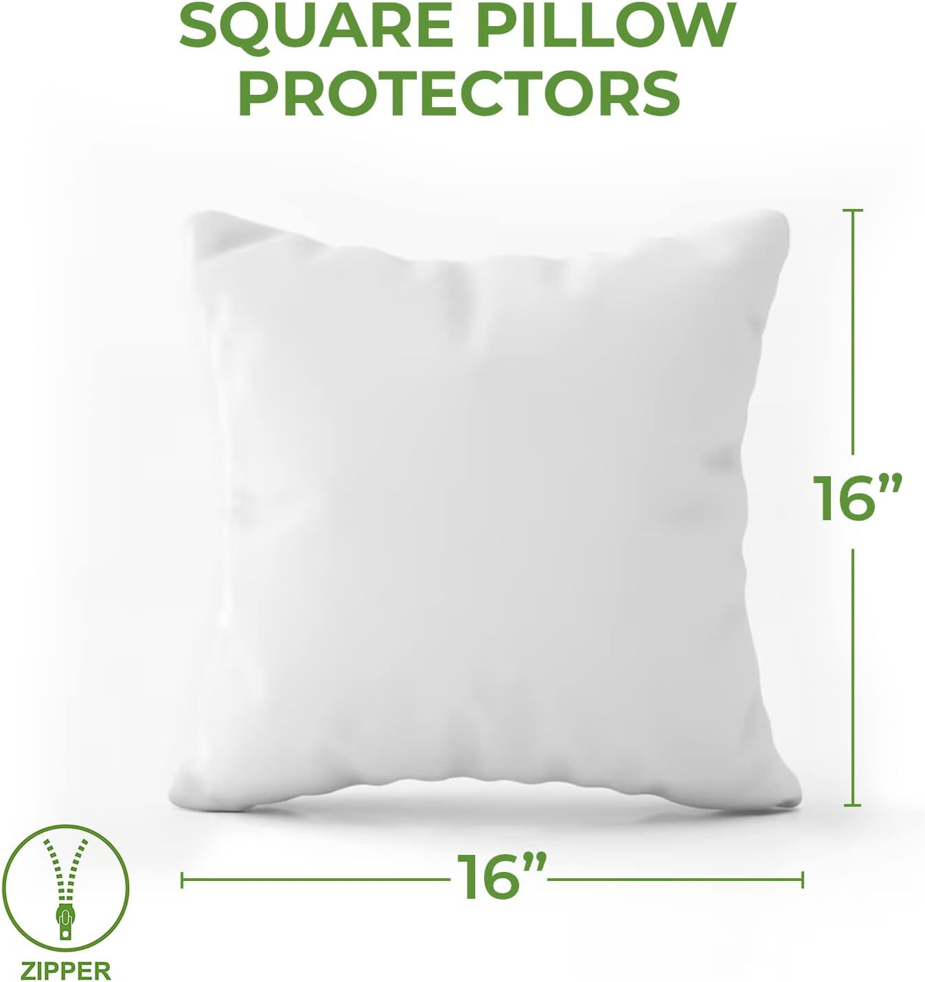Hudson Comfort 16x16 Pillow Protectors 4 Pack - 100% Waterproof, Prevents Feathers from Popping, European Square Zippered Pillow Covers (4 Pack, 16x16 Inch)