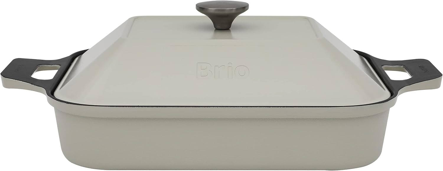 Dr.HOWS Ceramic Non-Stick Coating Square Grill Pan with Lid (Cream)