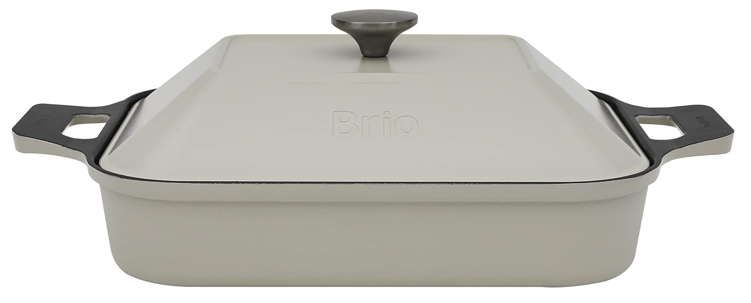 Dr.HOWS Ceramic Non-Stick Coating Square Grill Pan with Lid (Cream)