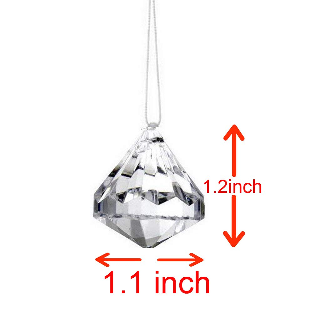 HOHIYA 24pc Crystal Ornaments Christmas Tree Diamond Decorations Balls Clearance Hanging Crystals for Centerpieces Acrylic Gem Beads Taiwan Made Clear Color