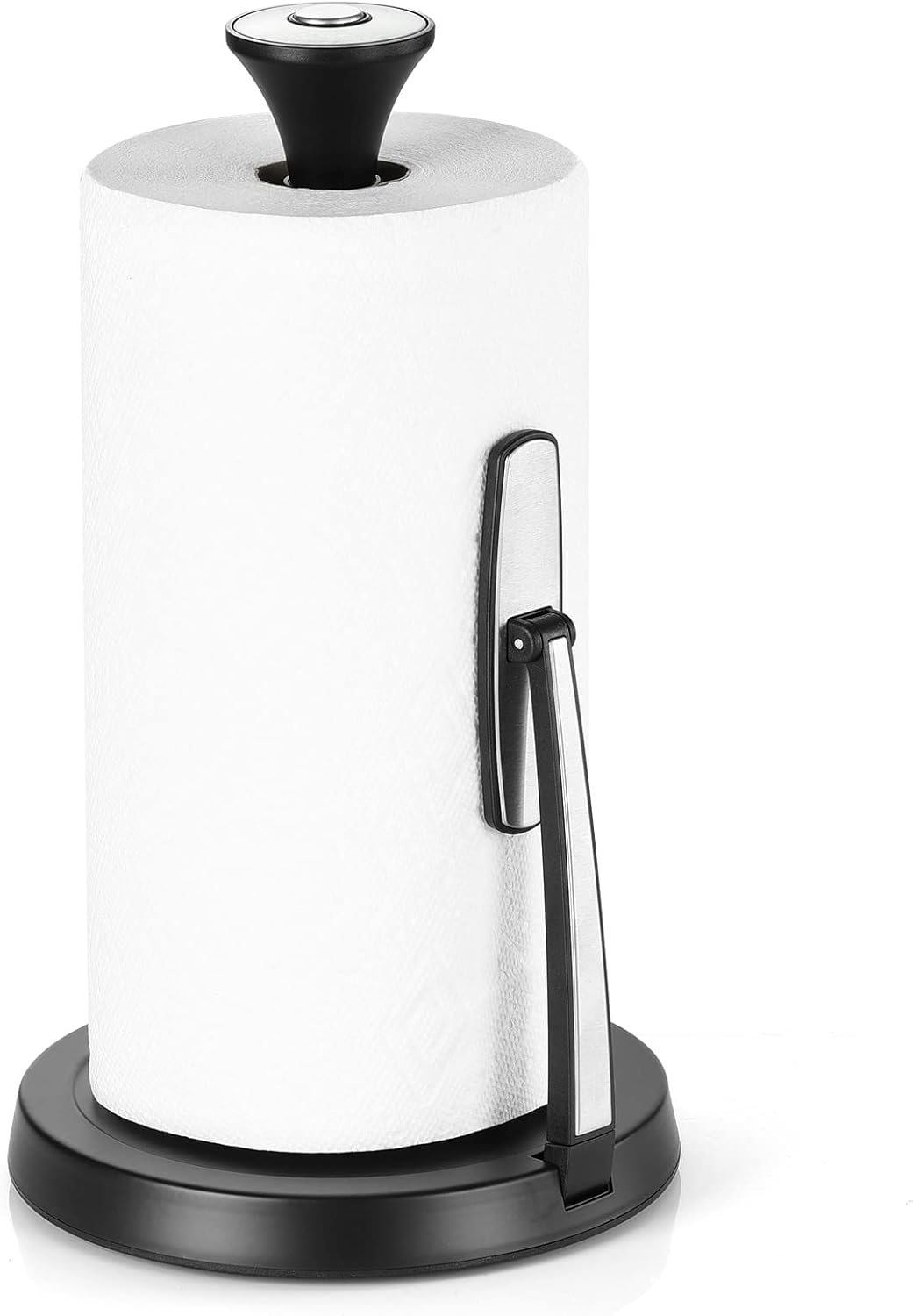 Standing , Tension Arm , Stainless Steel Single Tear Paper Towel Holder Countertop Roll Dispenser for Kitchen Countertop & Dining Room Black