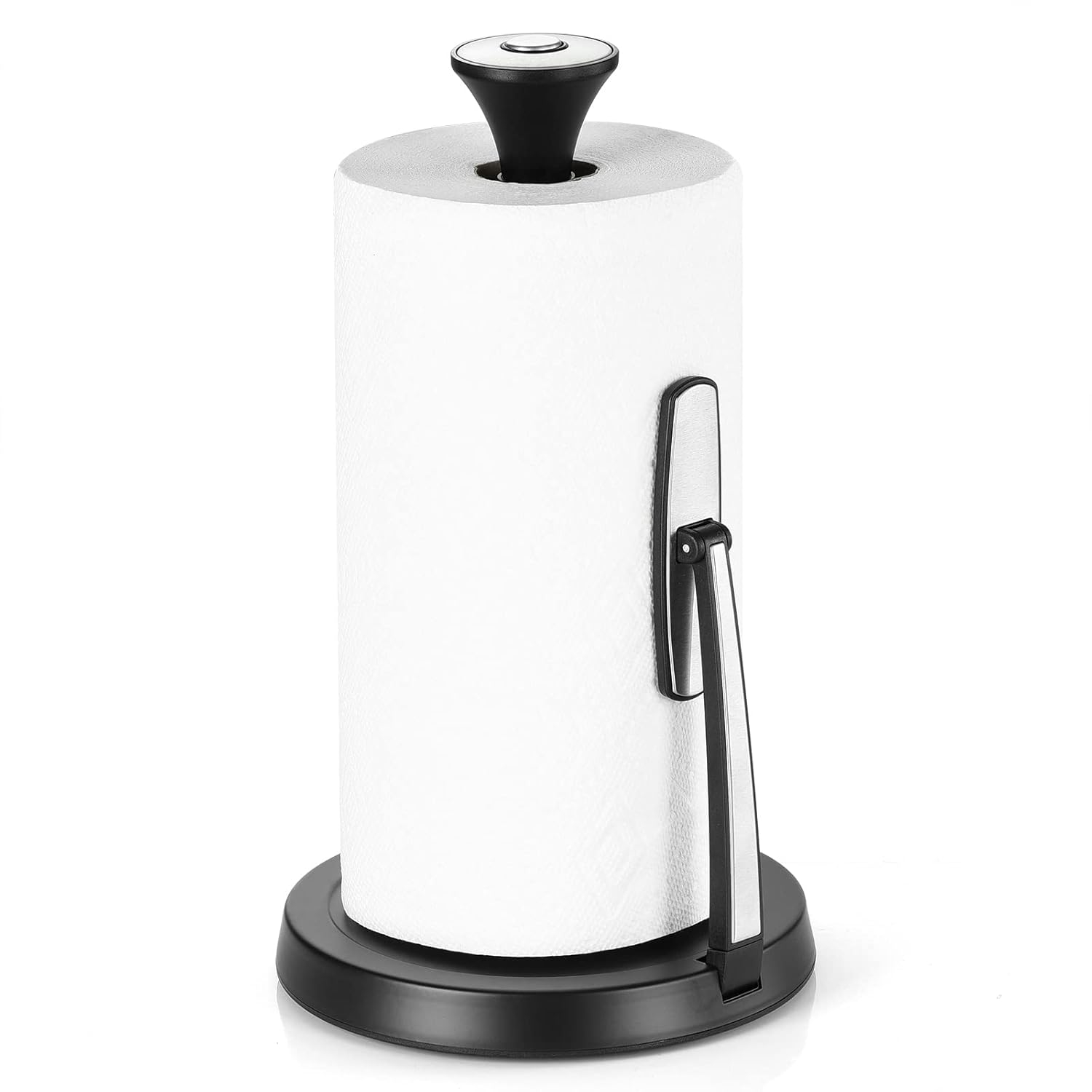 Standing , Tension Arm , Stainless Steel Single Tear Paper Towel Holder Countertop Roll Dispenser for Kitchen Countertop & Dining Room Black
