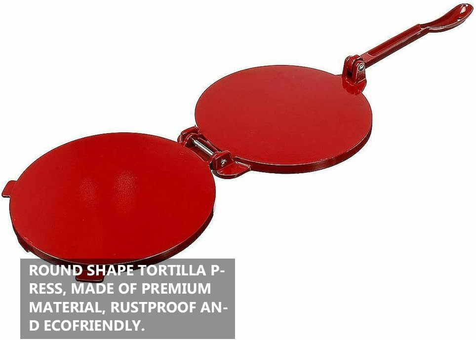 Red Stainless Steel 7.87 Inch Tortilla Press with Non-Stick Surface
