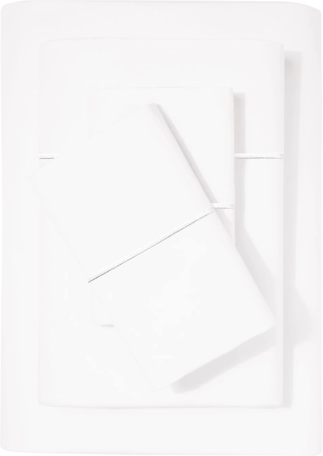 Feather & Stitch 500 TC Queen Size Damask Bed Sheet Set, 100% Cotton Soft Breathable Bedsheets, 4 Piece 18" Deep Pockets Sateen Weave Striped Bedding Mattress Resort Hotel Luxury- (Solid White, Queen)