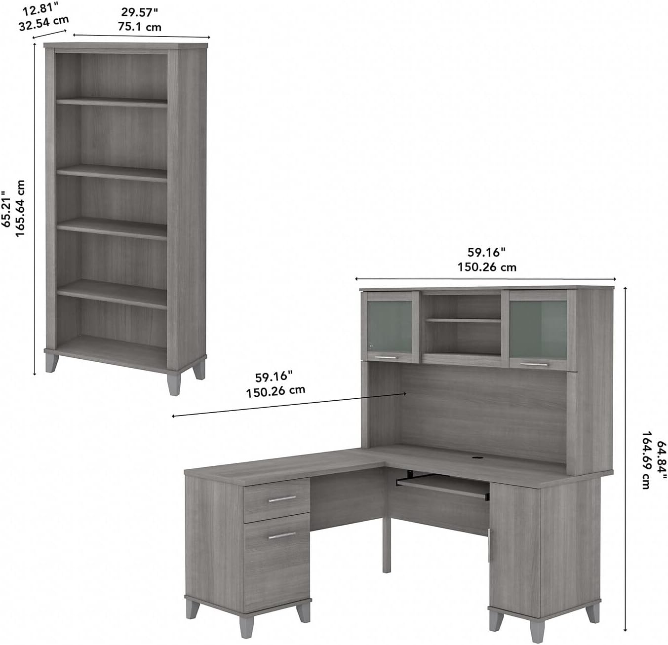 Bush Furniture Somerset 60" L Desk and Hutch with Storage, Ash Gray
