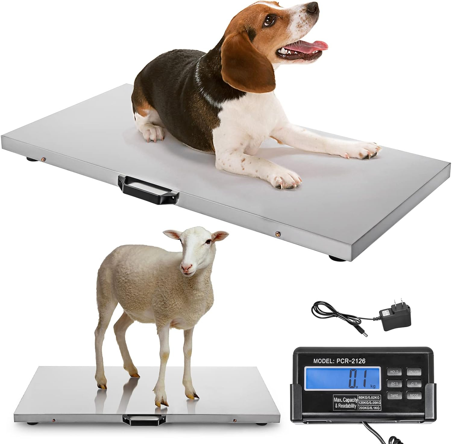 VEVOR 880Lbs x 0.2Lbs Livestock Scale Shipping Scales Large Platform 40.6x20.9Inch Stainless Steel Vet Scale Industrial Floor Scale Large Animal Dog Pig Scale Goat Weight Scale Pet Digital Scale