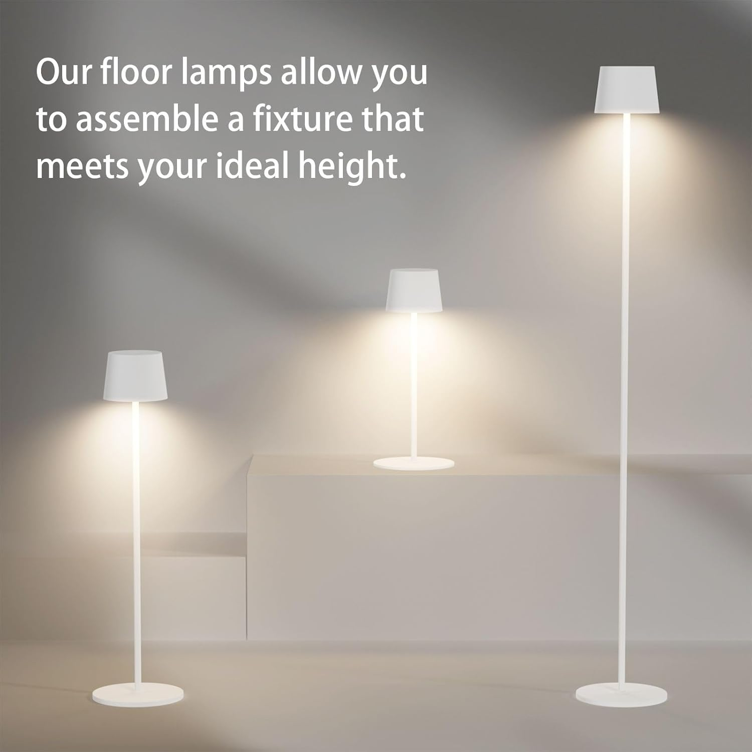 Cordless Floor Lamp, 7000mAh Battery Operated Floor Lamp, IP54 Waterproof Outdoor Modern Black Standing Lamp Rechargeable, Adjustable Height Floor Lamp for Outdoor/Indoor/Patio(Black)