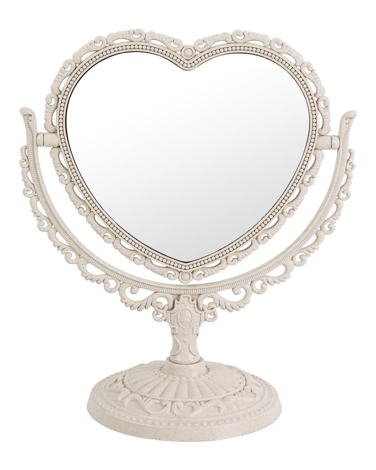 D&XQAUO Vintage Heart Mirror for Desk Cute Coquette Room Decor Small Mirror with Stand,Vanity & Bathroom Double-Sided Rotating Makeup Table Mirror