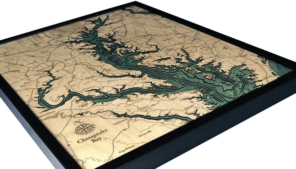 Chesapeake Bay 3-D Nautical Baltic Birch Wood Framed Print