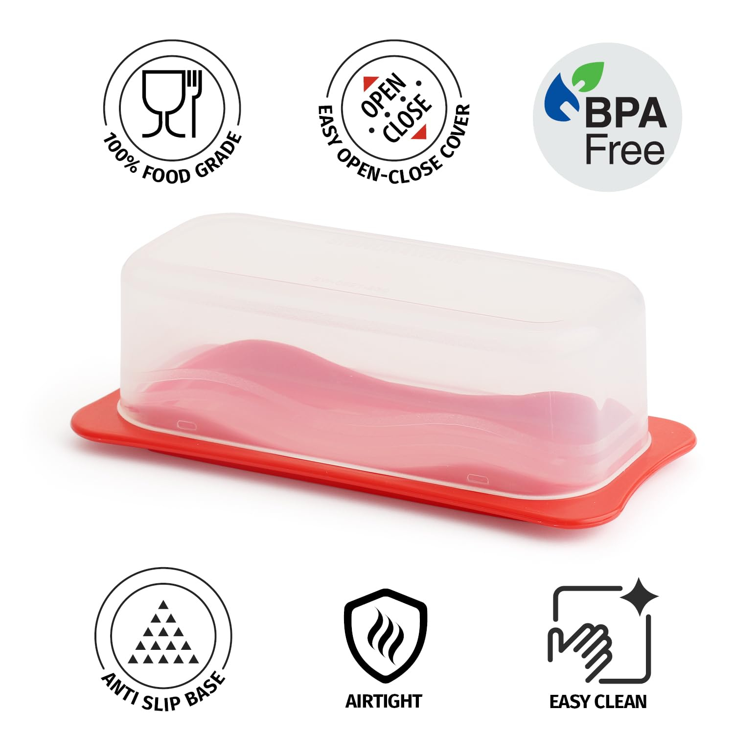 Signora Ware Plastic Butter Dish with Lid Butter Holder Storage Container, Red