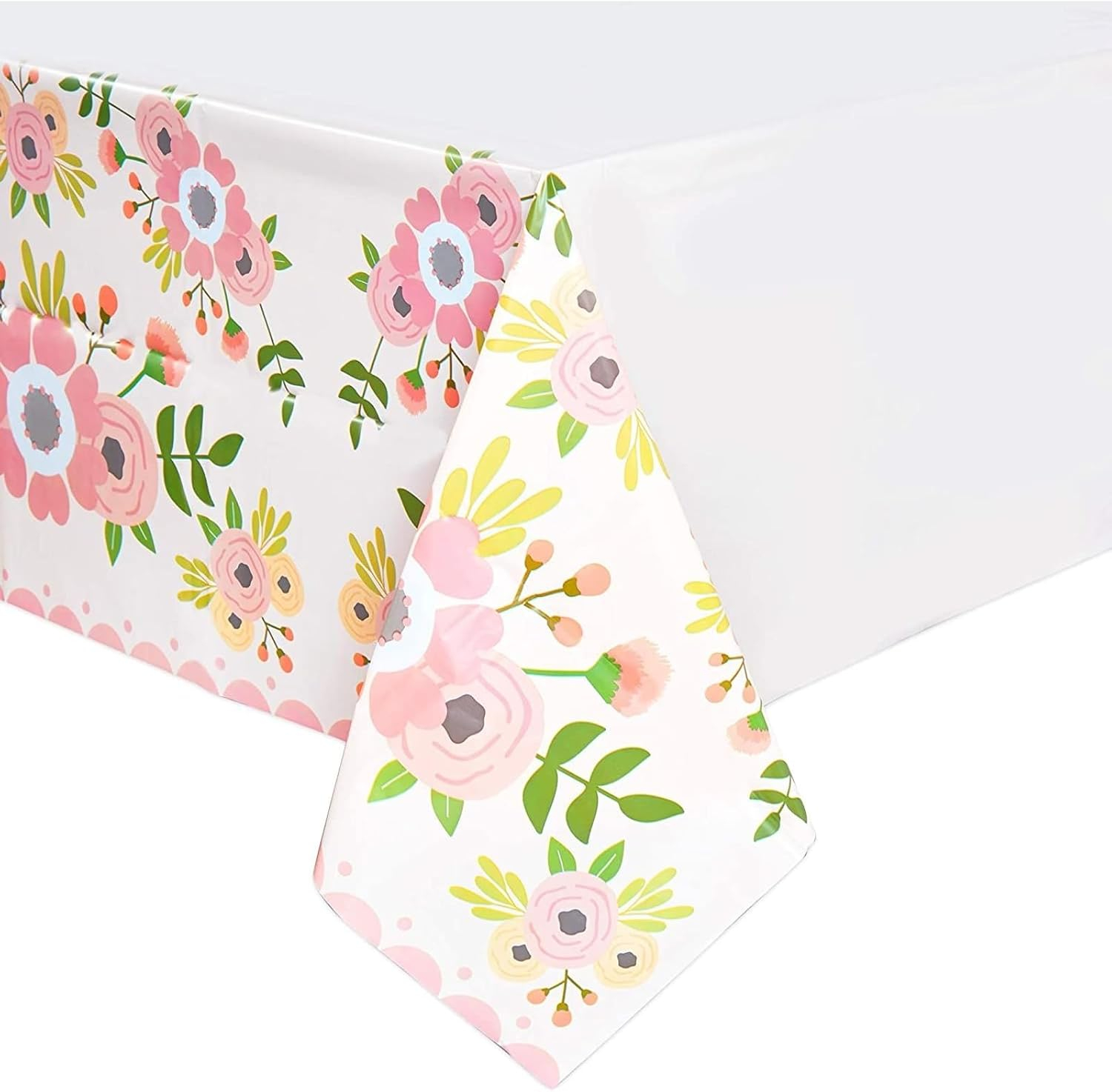 Sparkle and Bash 3 Pack Plastic Floral Tablecloth for Wedding, Birthday Party Decorations, Disposable Tablecloths for Rectangle Tables, Tea Party Supplies, Baby Shower, 54 x 108 Inch