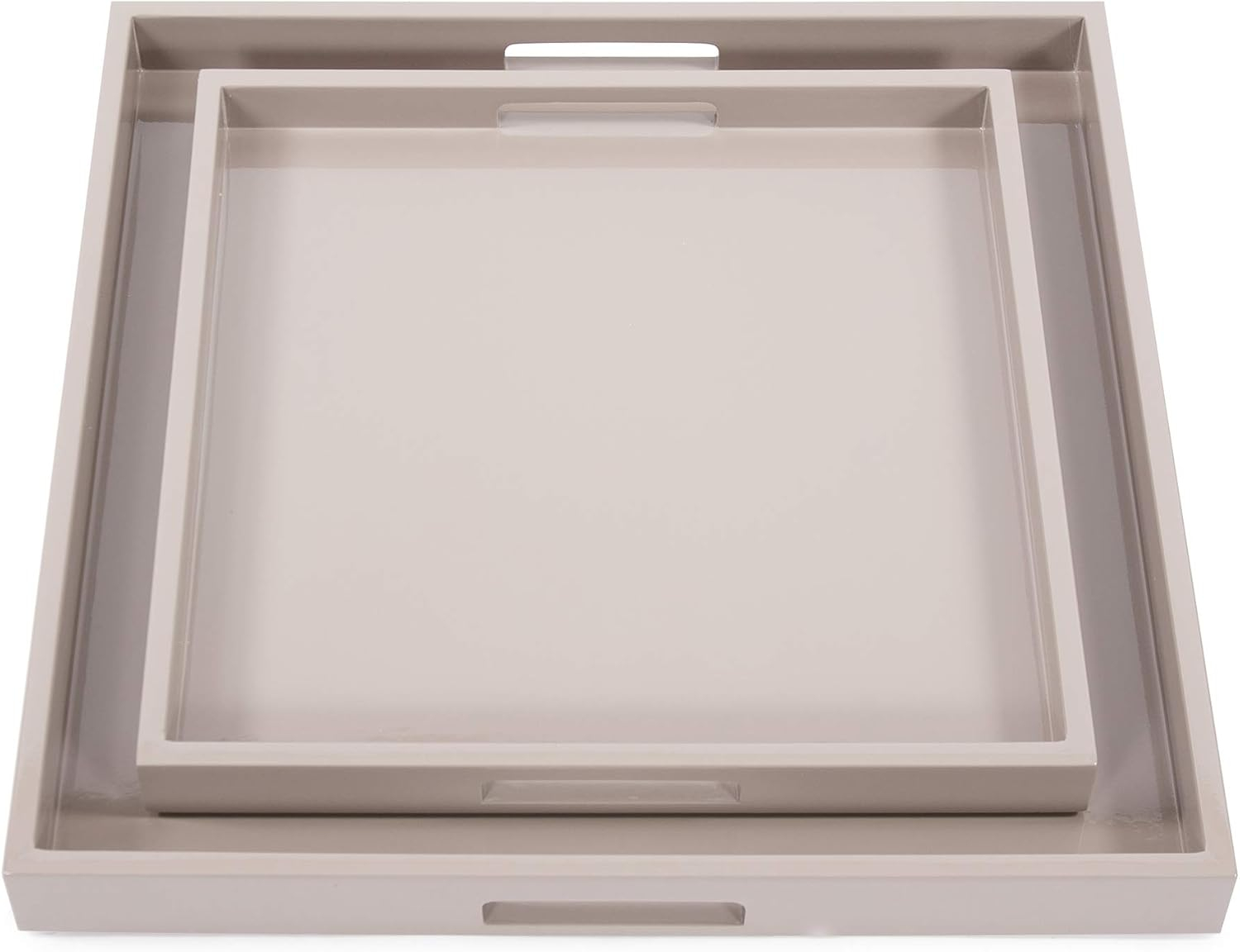 Taupe Glossy Lacquer Square Wood Tray Set of 2