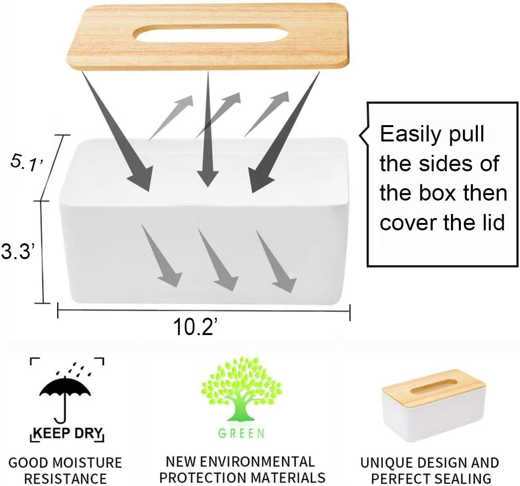 Square Tissue Box Cover,White Tissue Box Holder,Bamboo Facial Cube Box Cover for Storage on Bathroom Vanity, Countertop, Bedroom Dresser