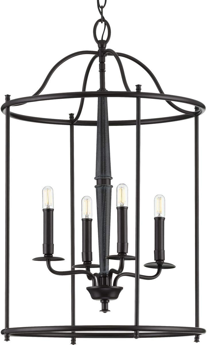 Progress Lighting Durrell 4-Light Foyer Pendant, Matte Black, Open-Cage, No Shade