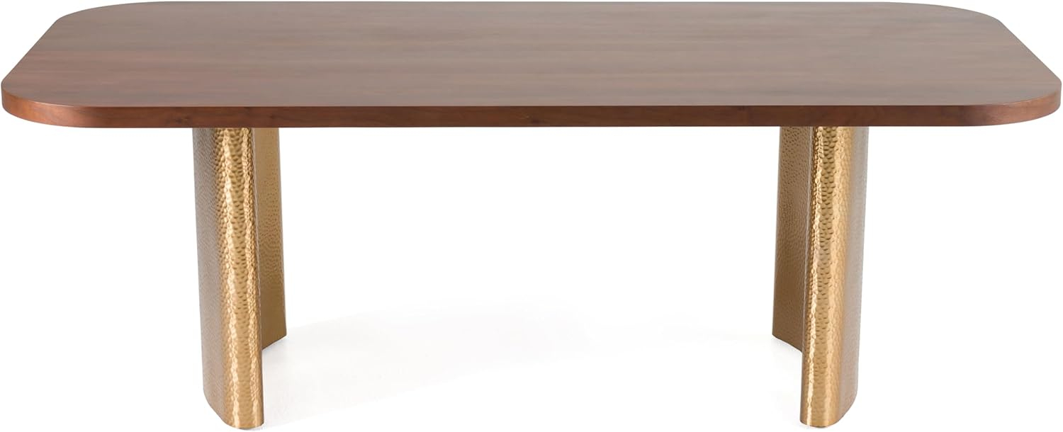 Walnut and Gold Rectangular Dining Table with Double Pedestal Base