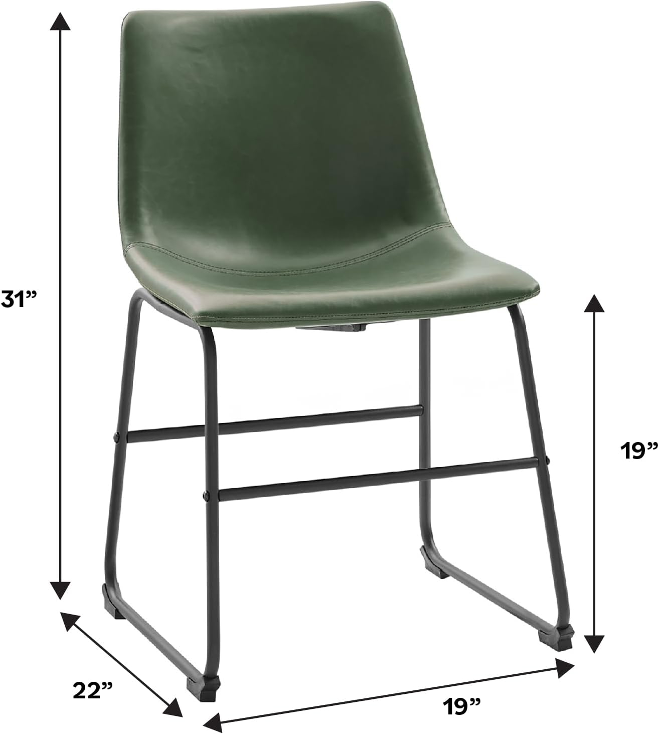 Walker Edison Urban Industrial Faux Leather Dining Chairs, Set of 2, Green