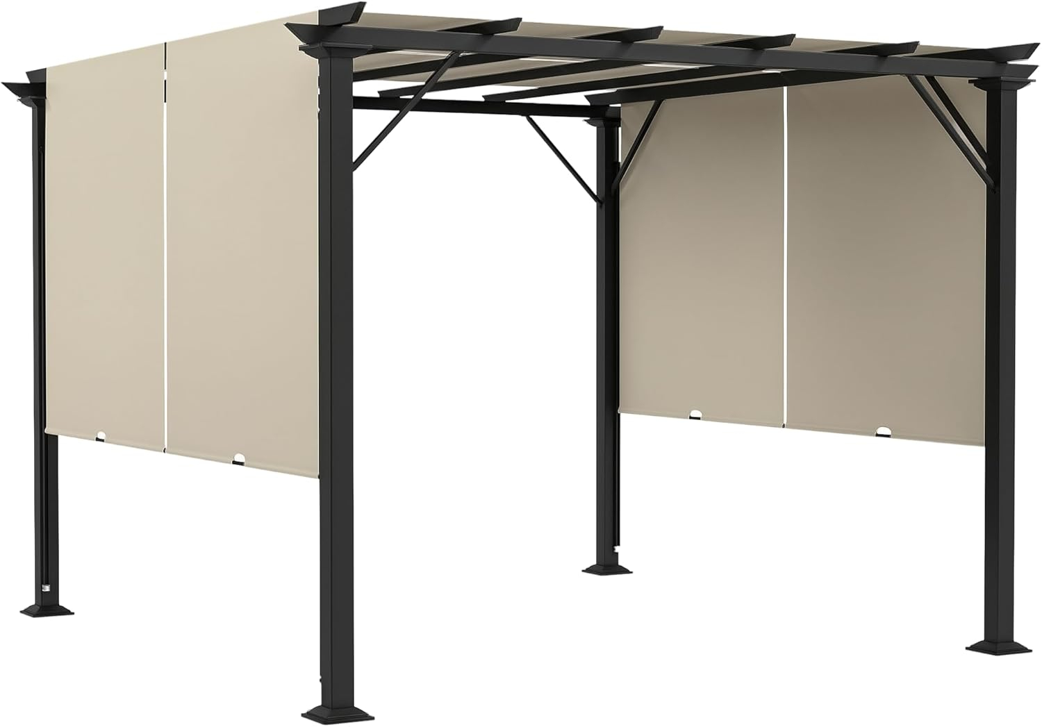 Outsunny 10' x 10' Outdoor Retractable Pergola Canopy with Sun Shade Unique Design Canopy Patio Metal Shelter for Garden Porch Beach, Beige