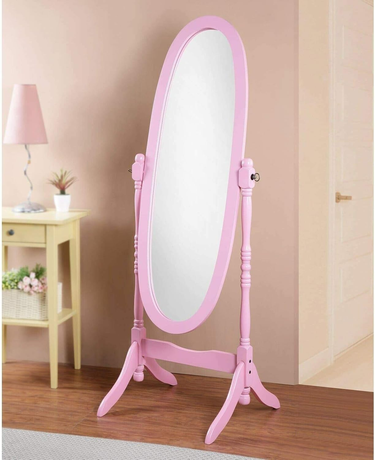Roundhill Furniture Traditional Queen Anna Style Wood Floor Cheval Mirror, White Finish