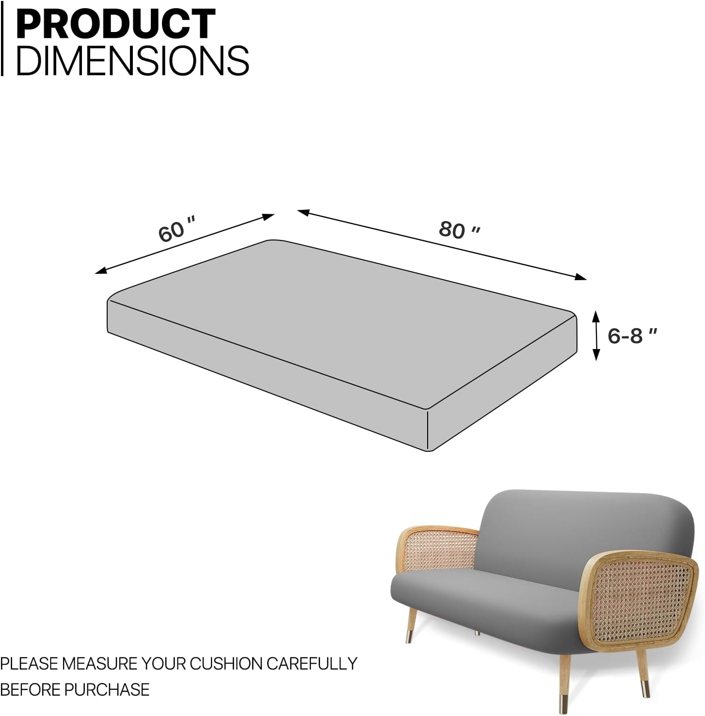 MoNiBloom Solid Futon Cover Slipcover Fit 6"- 8" Futon Mattresses Dark Grey, Queen Size 60x80 Inch