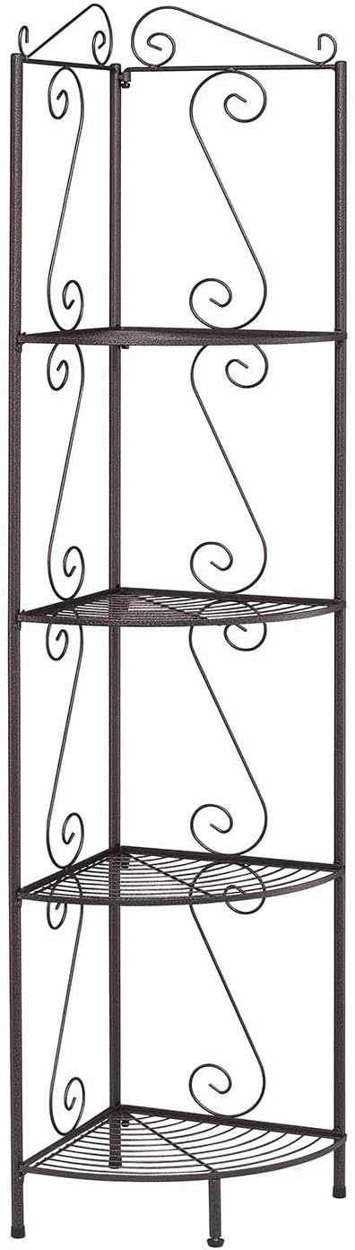 Industrial Brown Steel Corner Bookcase with Scroll Design