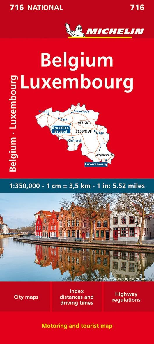 Belgium Luxembourg Red and Blue Tourist Map
