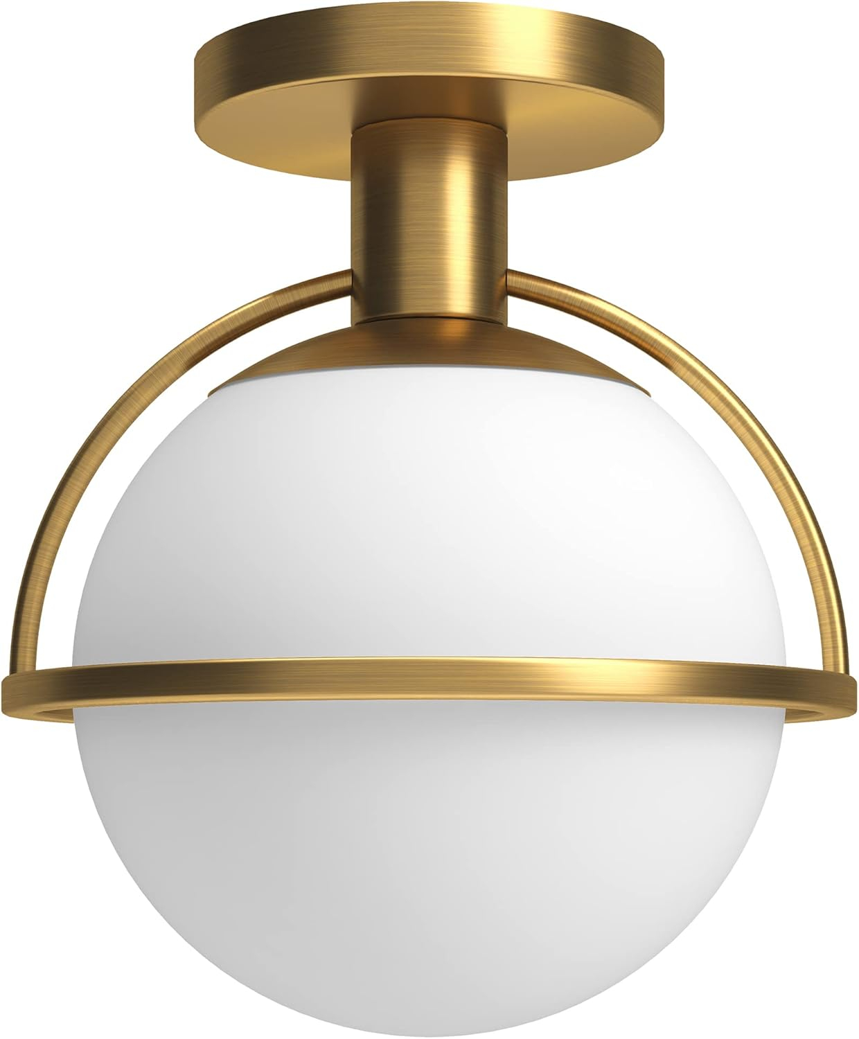 Evelyn&Zoe 9.25" Antique Brass Finish Metal/Glass Semi Flush Mount