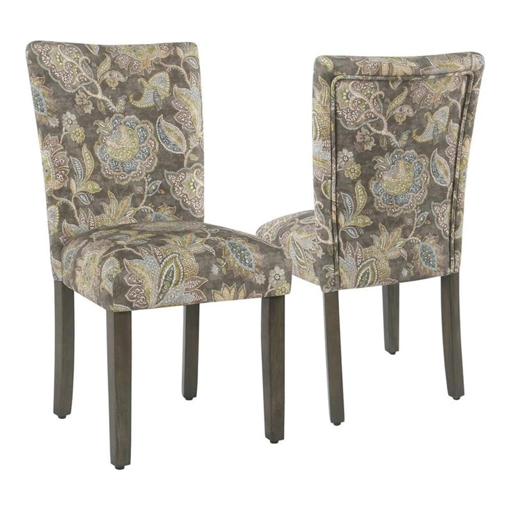 HomePop Parsons Classic Upholstered Accent Dining Chair, Set of 2, Multicolor Gray Floral