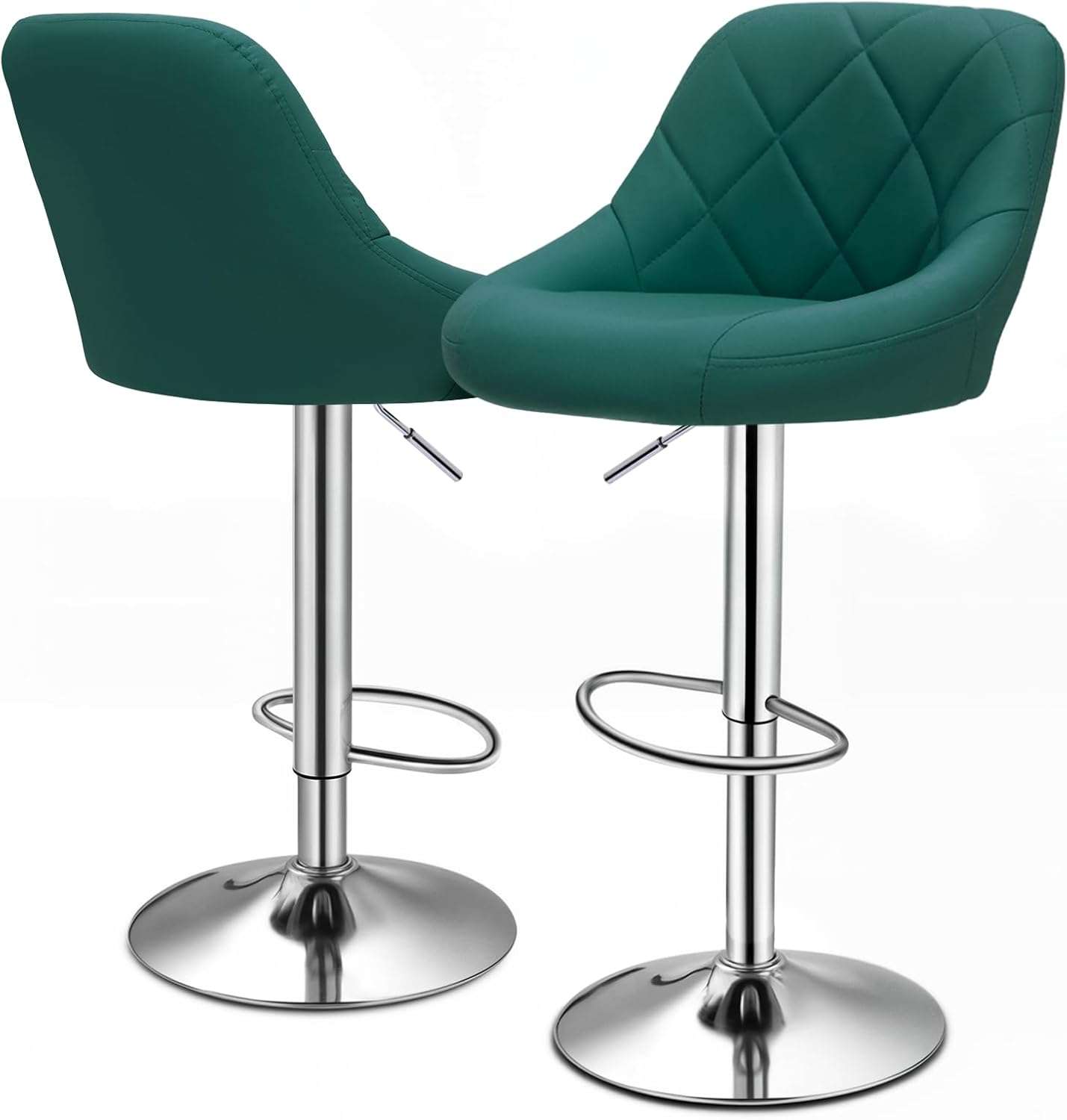 Bar Stools Set of 2, Adjustable Counter Height Swivel Barstools, Modern Dining Chairs Bar Pub High Stool with Back for Kitchen Island, Teal Green