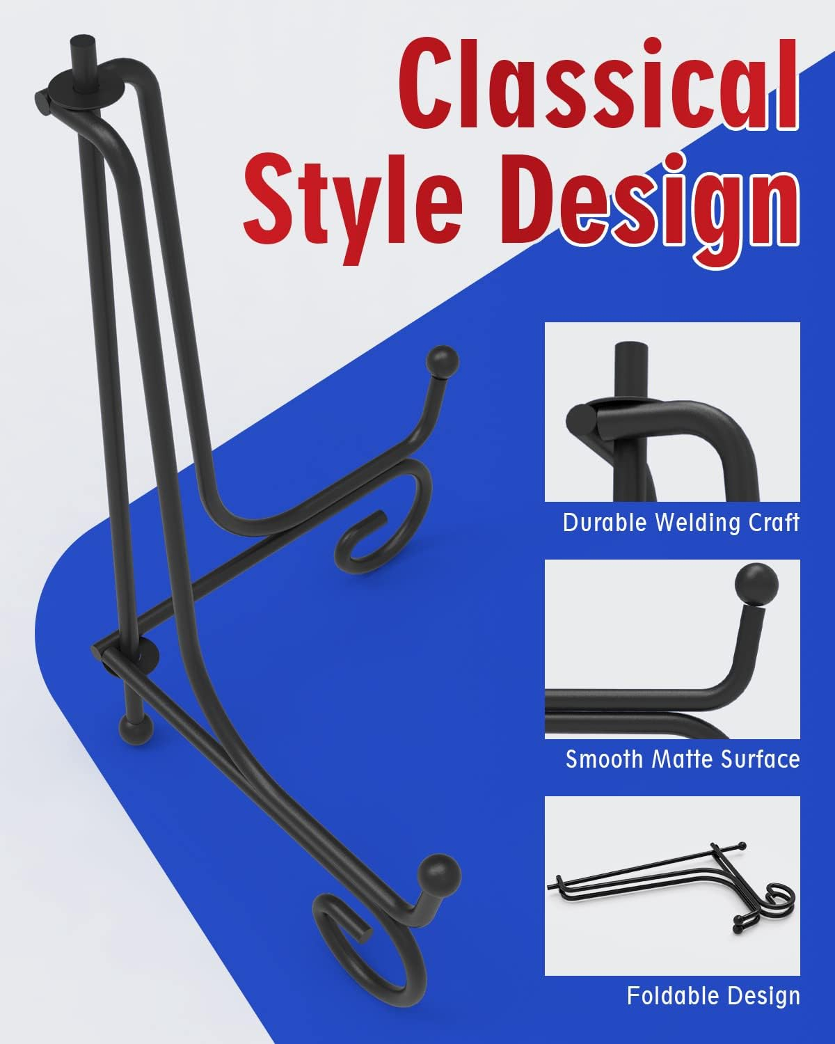 Iron Display Stand 10 Packs, 6 Inches Plate Stand Picture Stand Photo Stand for Display, Black Foldable Easel Stand Holder for Photo Frame, Artwork, Collection, Decorative Plate, Book, Office