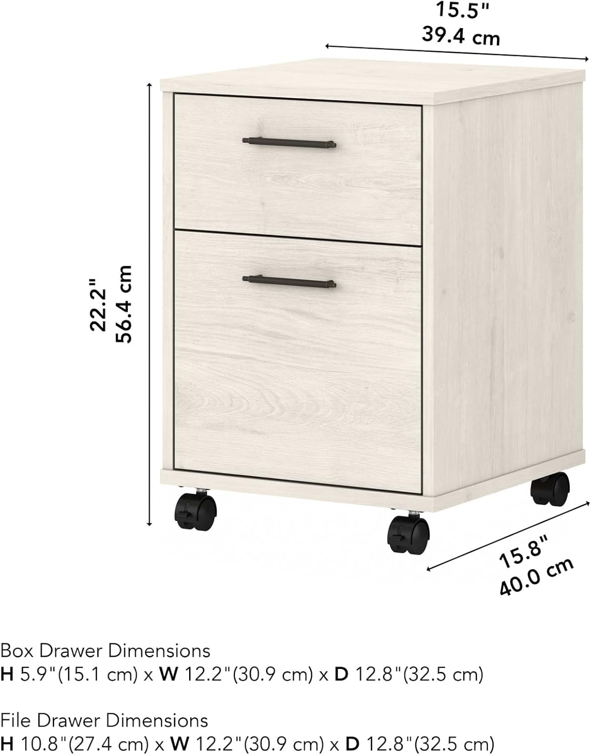 Bush Furniture Key West Mobile File Cabinet, 2 Drawer, Linen White Oak